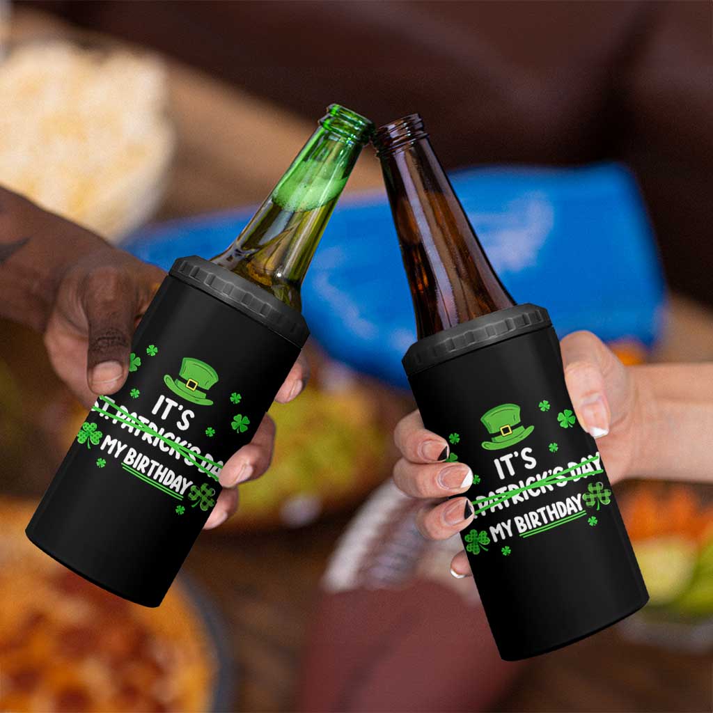 Funny Birthday St Patricks Day 4 in 1 Can Cooler Tumbler Funny Shamrock Born Lucky Irish Bday
