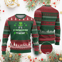 Funny Birthday St Patricks Day Ugly Christmas Sweater Funny Shamrock Born Lucky Irish Bday