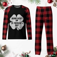 Born Lucky On St Patricks Day Plaid Pajama Set Irish Birthday Bday Shamrock Clovers