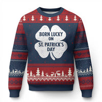 Born Lucky On St Patricks Day Ugly Christmas Sweater Irish Birthday Bday Shamrock Clovers