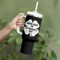 Born Lucky On St Patricks Day Tumbler With Handle Irish Birthday Bday Shamrock Clovers