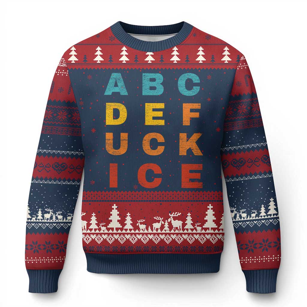 Fck Ice Ugly Christmas Sweater Retro Protest Chinga La Migra Subtle FDT