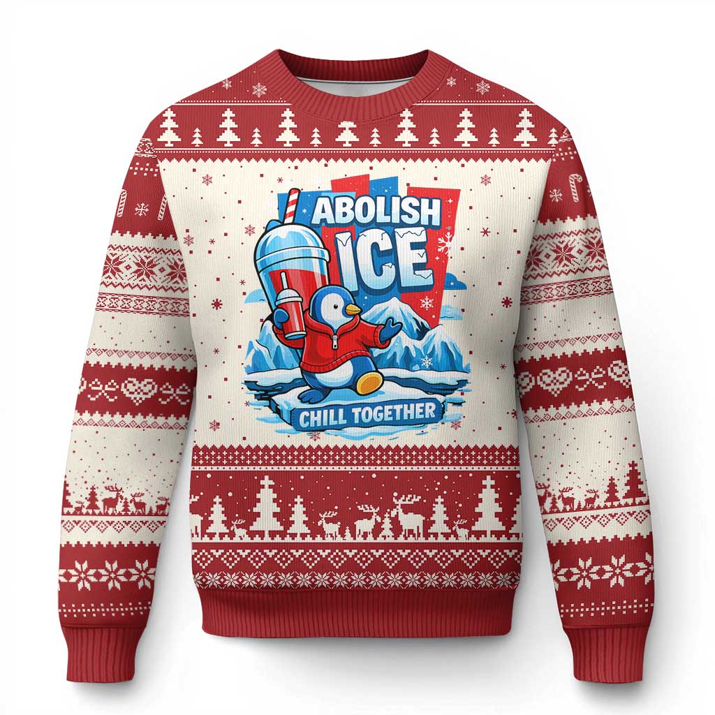Abolish Ice Ugly Christmas Sweater Subtle FDT Penguin Slush Drink Funny Summer Chill Mode