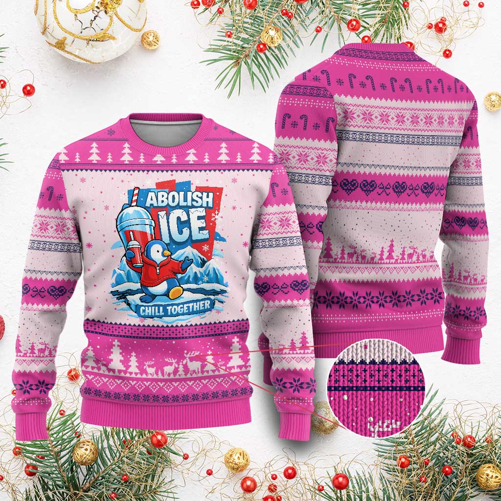 Abolish Ice Ugly Christmas Sweater Subtle FDT Penguin Slush Drink Funny Summer Chill Mode