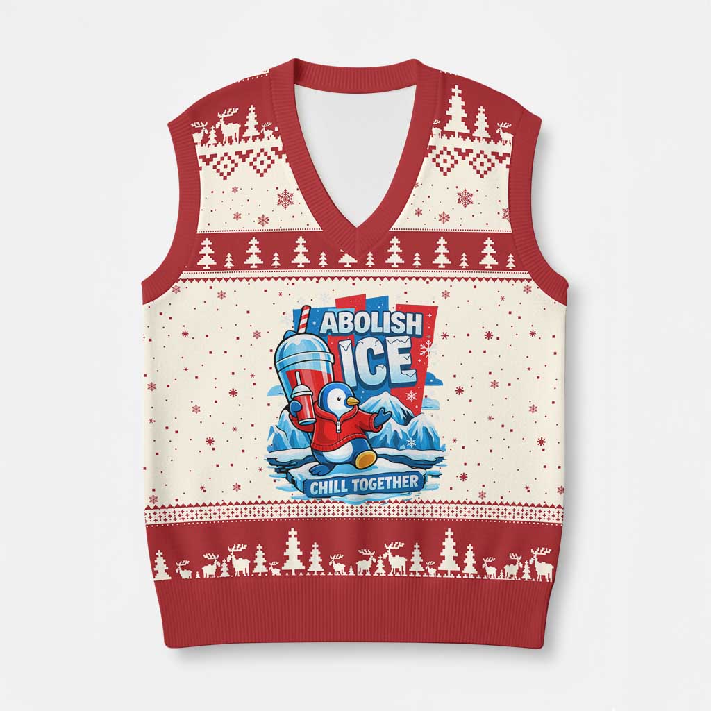 Abolish Ice V-Neck Knit Sweater Vest Subtle FDT Penguin Slush Drink Funny Summer Chill Mode