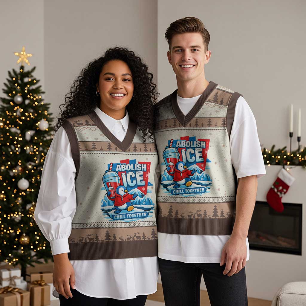 Abolish Ice V-Neck Knit Sweater Vest Subtle FDT Penguin Slush Drink Funny Summer Chill Mode