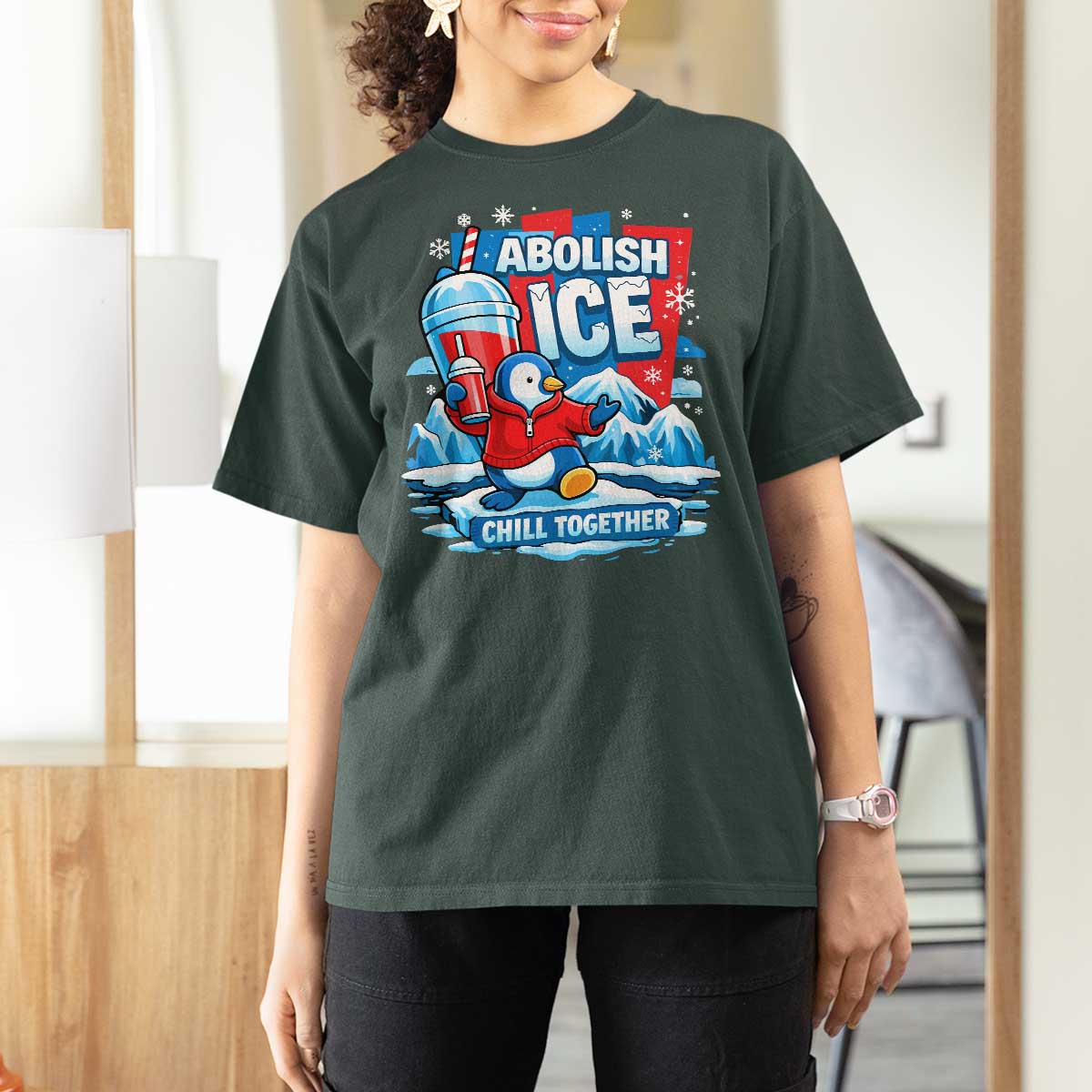 Abolish Ice T Shirt For Women Subtle FDT Penguin Slush Drink Funny Summer Chill Mode
