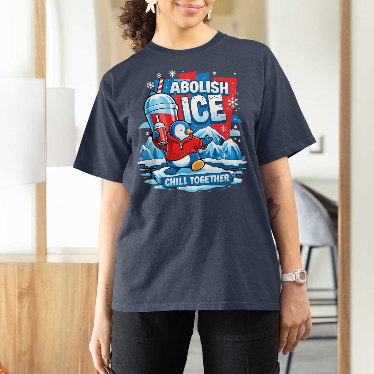 Abolish Ice T Shirt For Women Subtle FDT Penguin Slush Drink Funny Summer Chill Mode