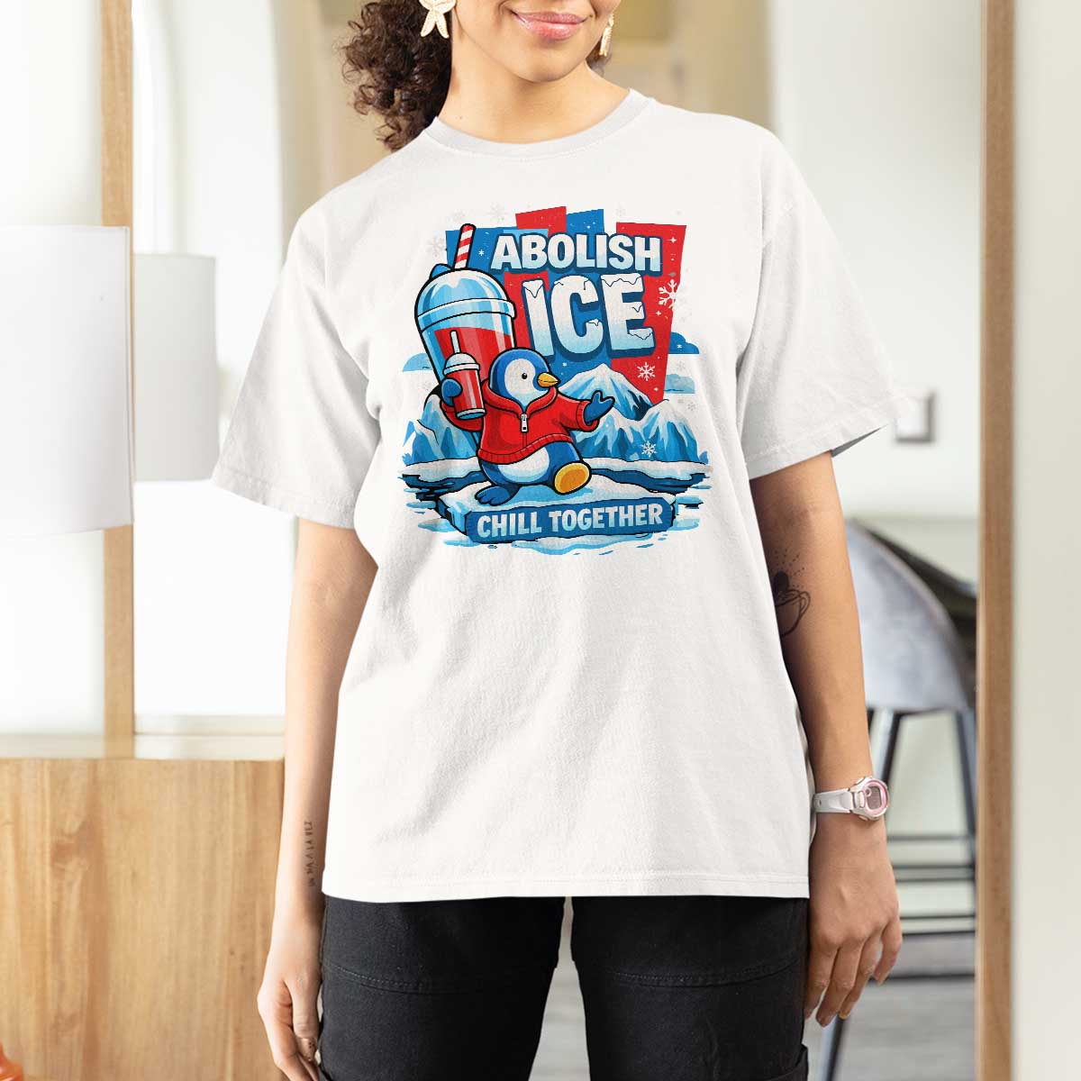 Abolish Ice T Shirt For Women Subtle FDT Penguin Slush Drink Funny Summer Chill Mode