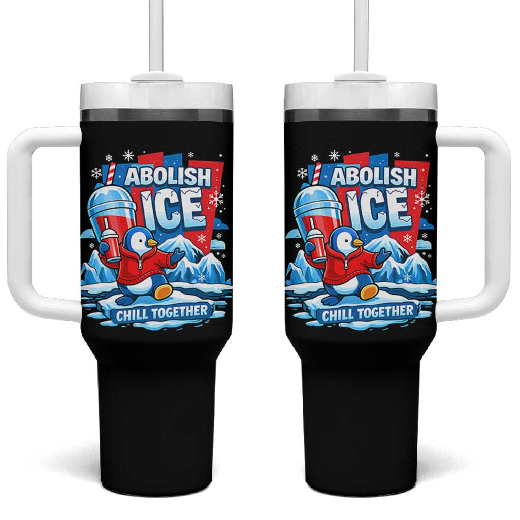 Abolish Ice Tumbler With Handle Subtle FDT Penguin Slush Drink Funny Summer Chill Mode