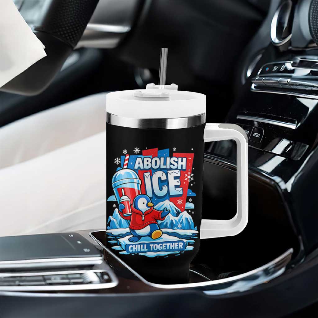 Abolish Ice Tumbler With Handle Subtle FDT Penguin Slush Drink Funny Summer Chill Mode