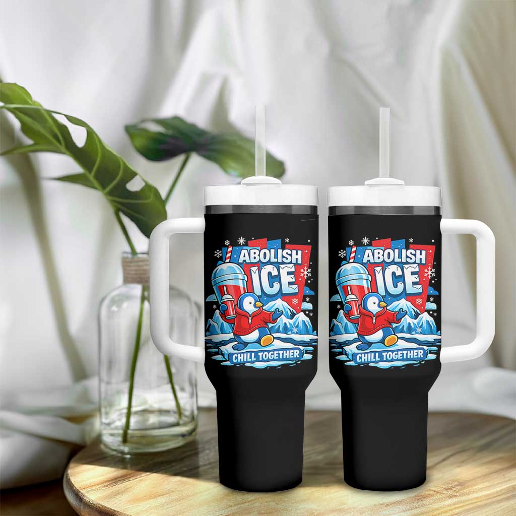 Abolish Ice Tumbler With Handle Subtle FDT Penguin Slush Drink Funny Summer Chill Mode