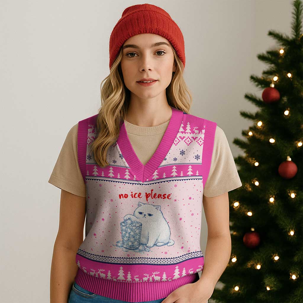 Abolish Ice Protest V-Neck Knit Sweater Vest Subtle FDT Cat Meme No Ice Please