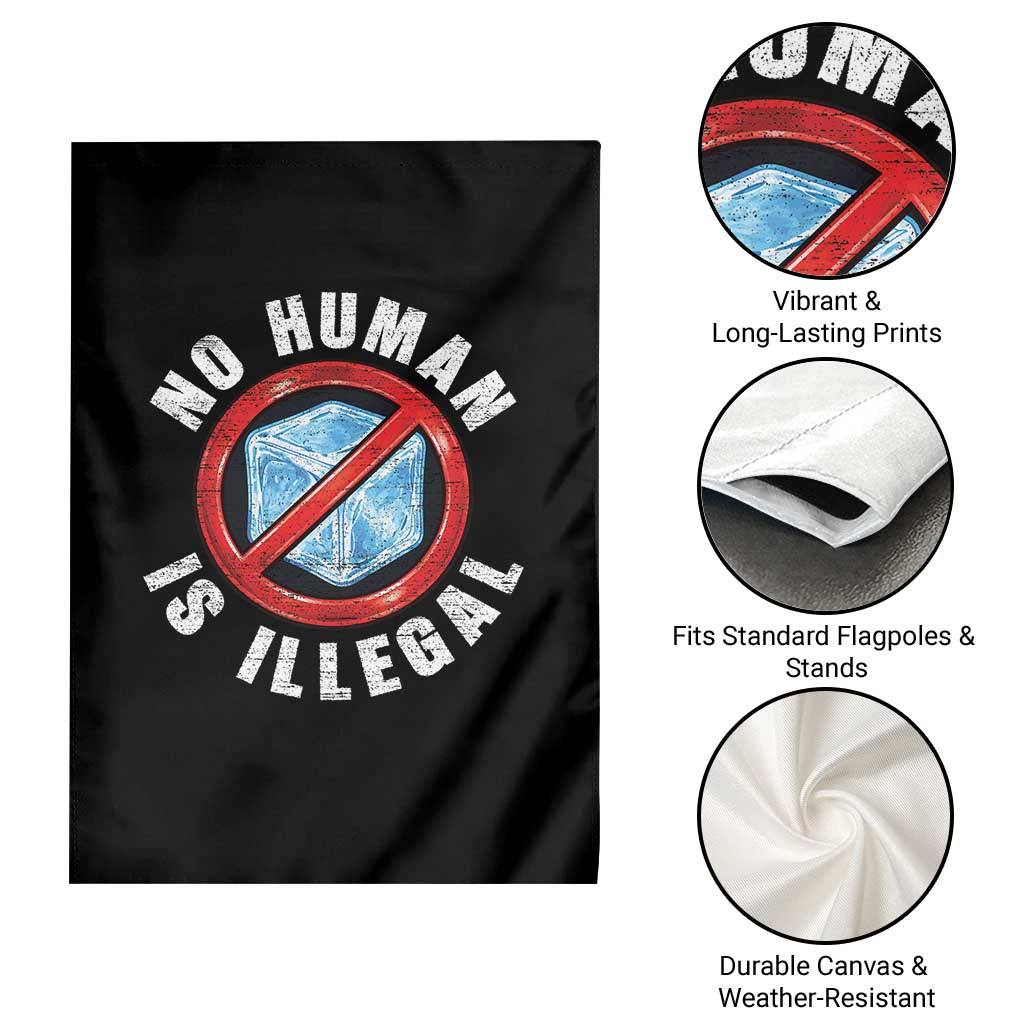 Abolish Ice No Human is Illegal Garden Flag Retro Protest Subtle FDT