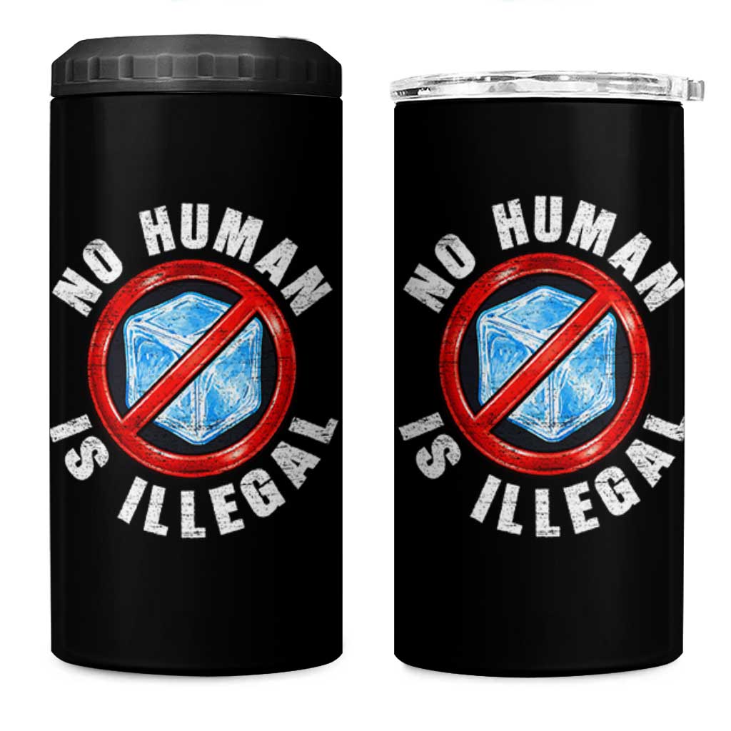 Abolish Ice No Human is Illegal 4 in 1 Can Cooler Tumbler Retro Protest Subtle FDT