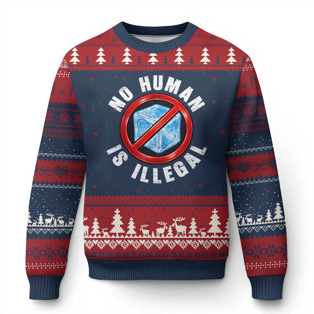 Abolish Ice No Human is Illegal Ugly Christmas Sweater Retro Protest Subtle FDT