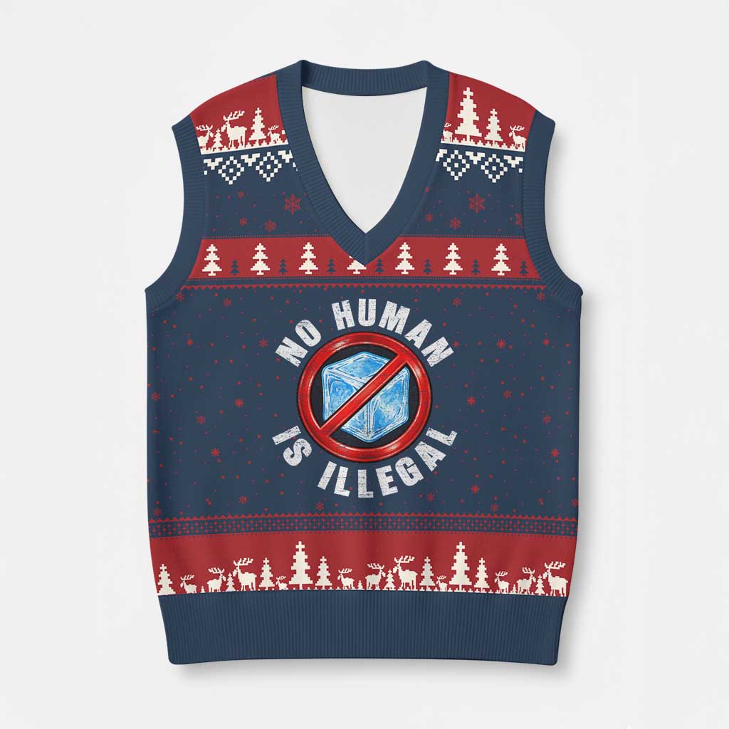 Abolish Ice No Human is Illegal V-Neck Knit Sweater Vest Retro Protest Subtle FDT