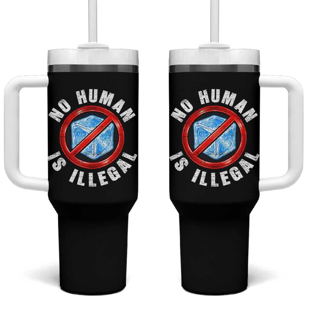Abolish Ice No Human is Illegal Tumbler With Handle Retro Protest Subtle FDT