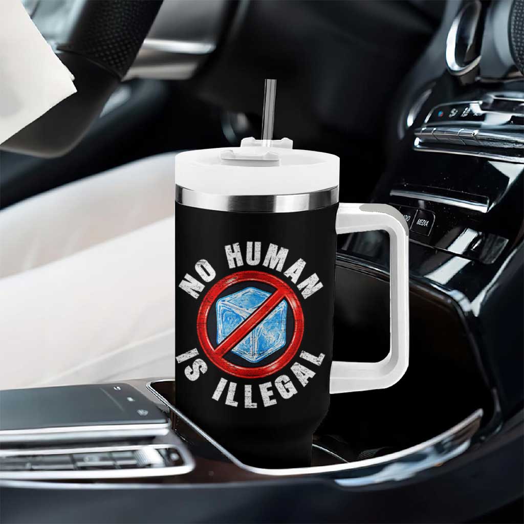 Abolish Ice No Human is Illegal Tumbler With Handle Retro Protest Subtle FDT