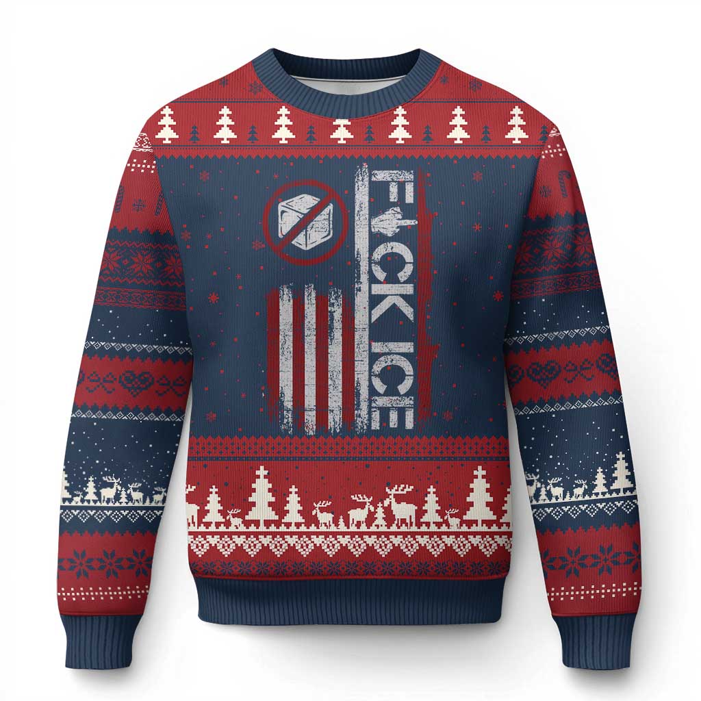 Fck Ice Ugly Christmas Sweater Retro US Flag Subtle FDT Protest