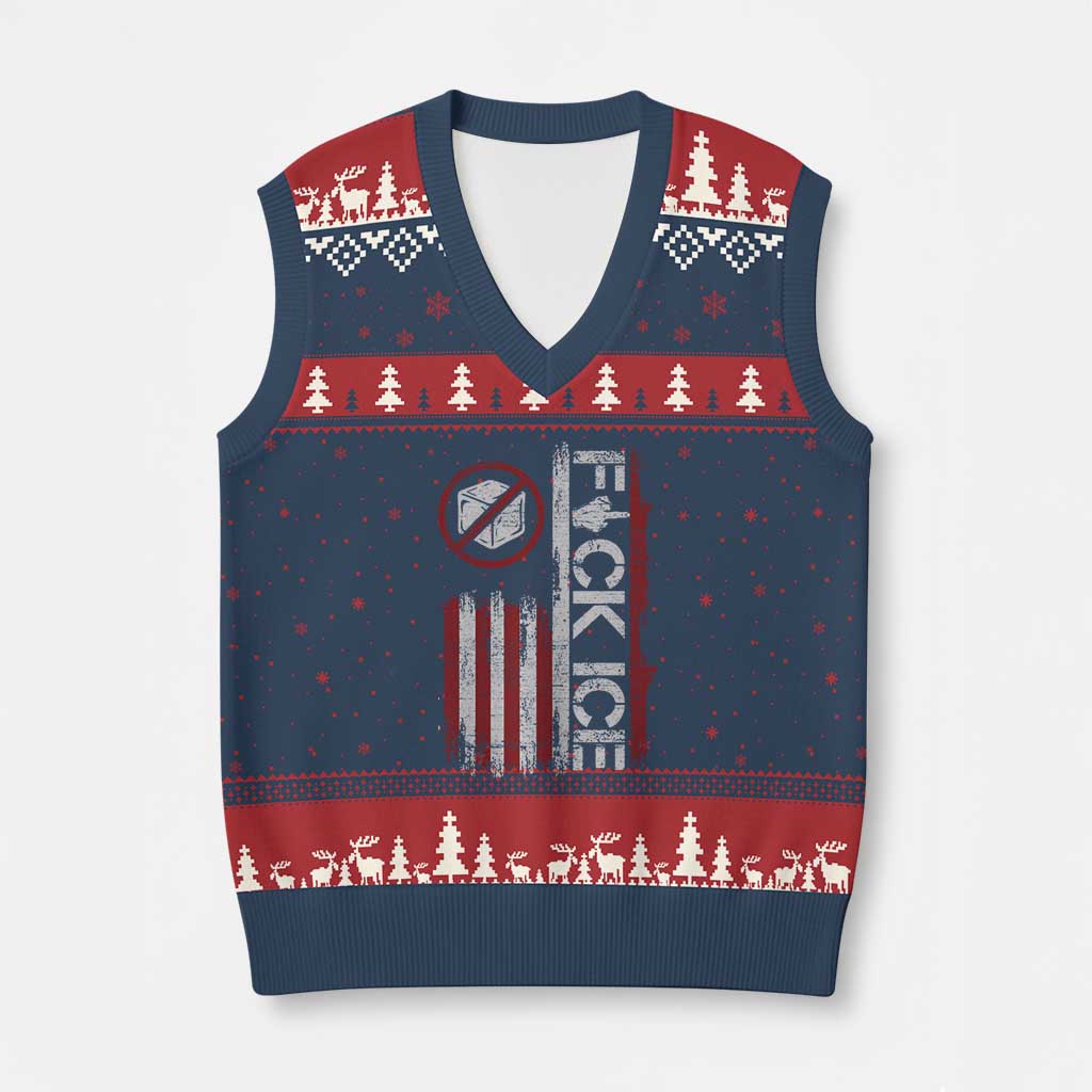 Fck Ice V-Neck Knit Sweater Vest Retro US Flag Subtle FDT Protest