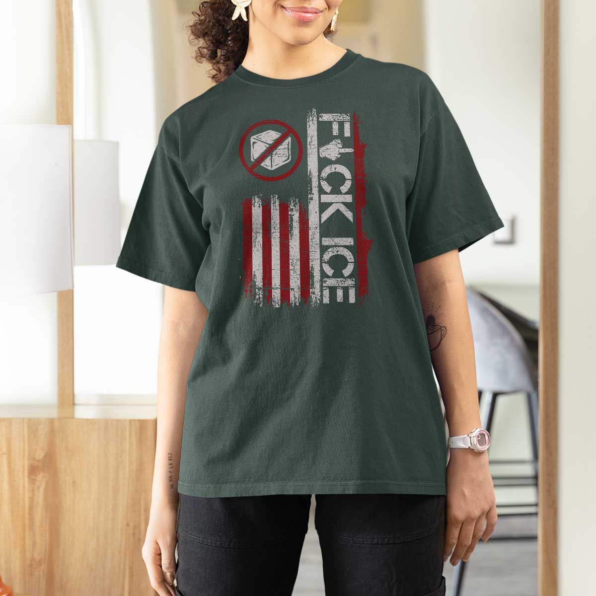 Fck Ice T Shirt For Women Retro US Flag Subtle FDT Protest