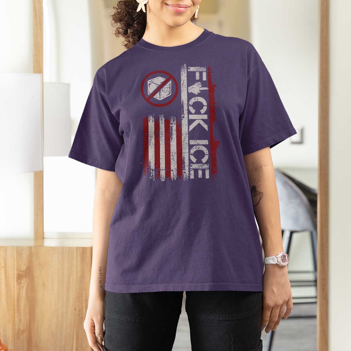 Fck Ice T Shirt For Women Retro US Flag Subtle FDT Protest
