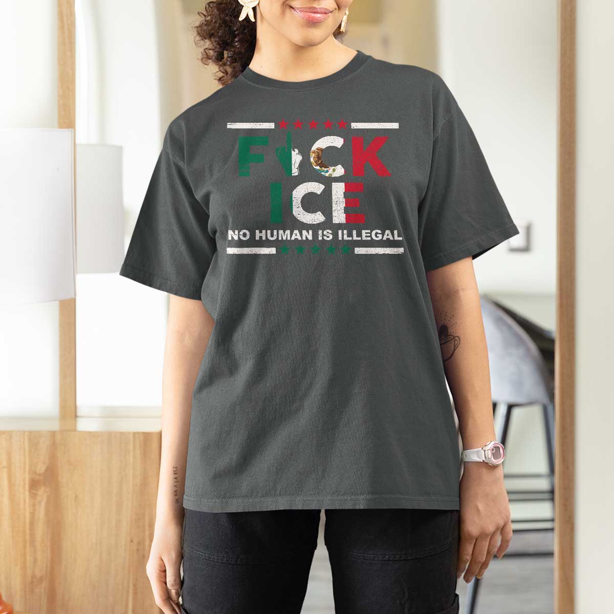 Fck Ice T Shirt For Women Mexico Flag Mexican Immigrant Anti Immigration Enforcement