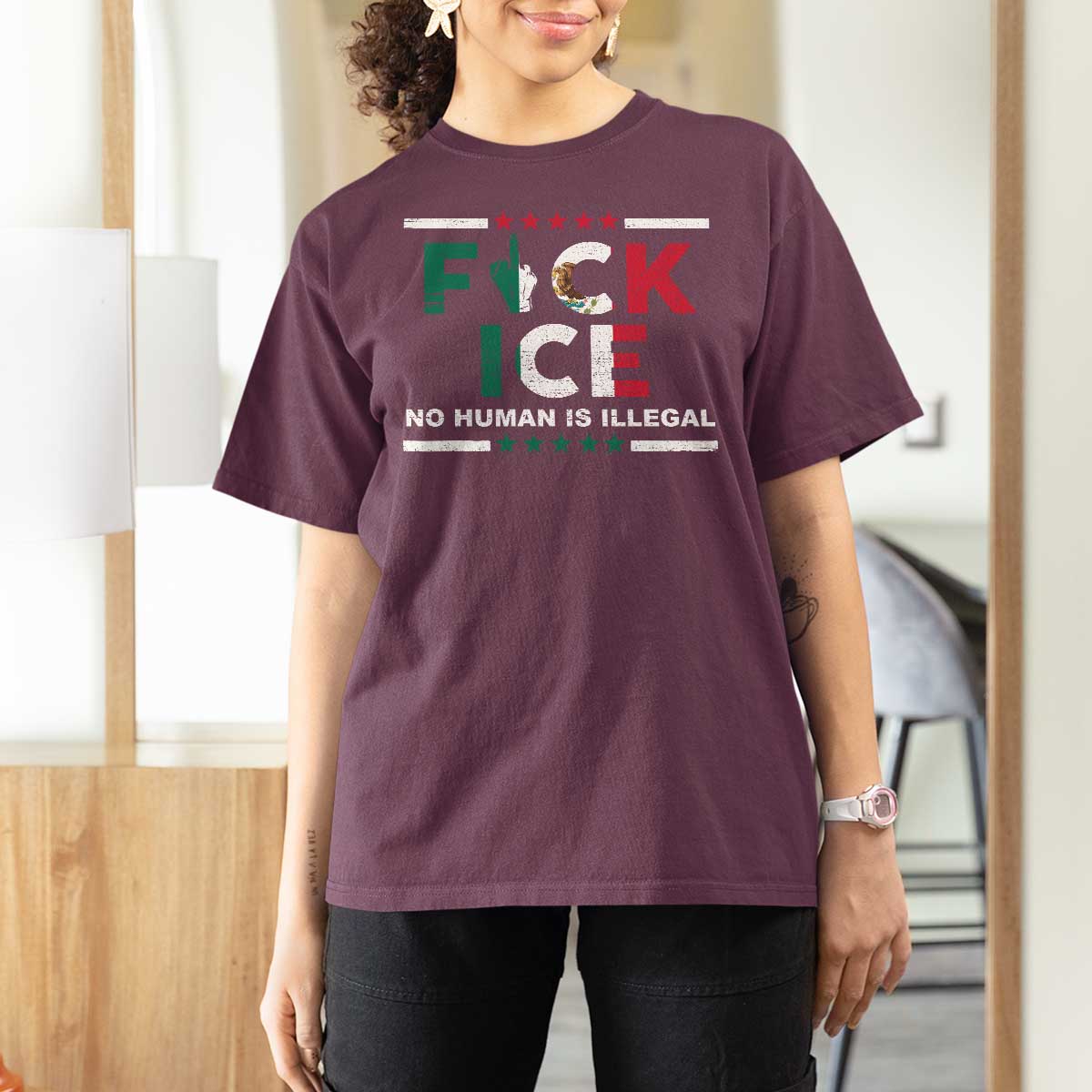 Fck Ice T Shirt For Women Mexico Flag Mexican Immigrant Anti Immigration Enforcement