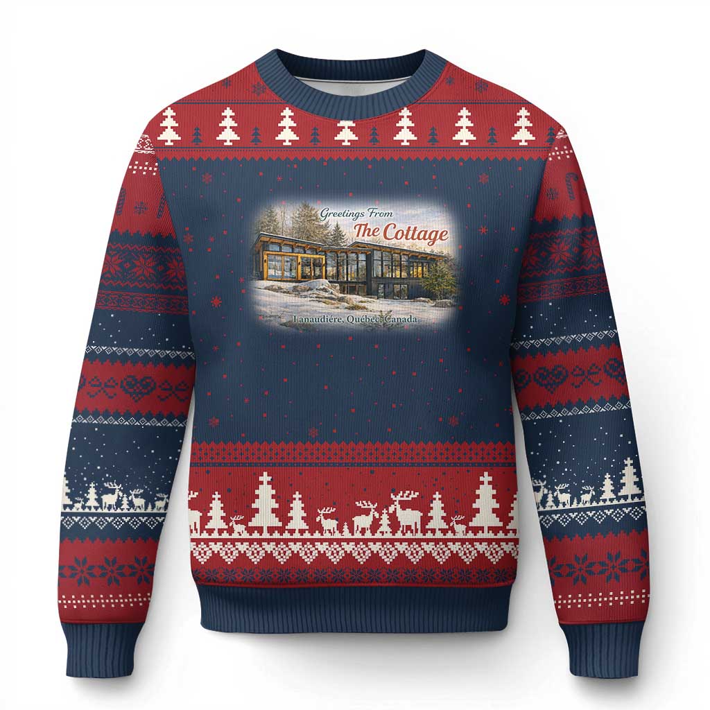 Coming To The Cottage Ugly Christmas Sweater Retro LGBT Romance Hockey Fan