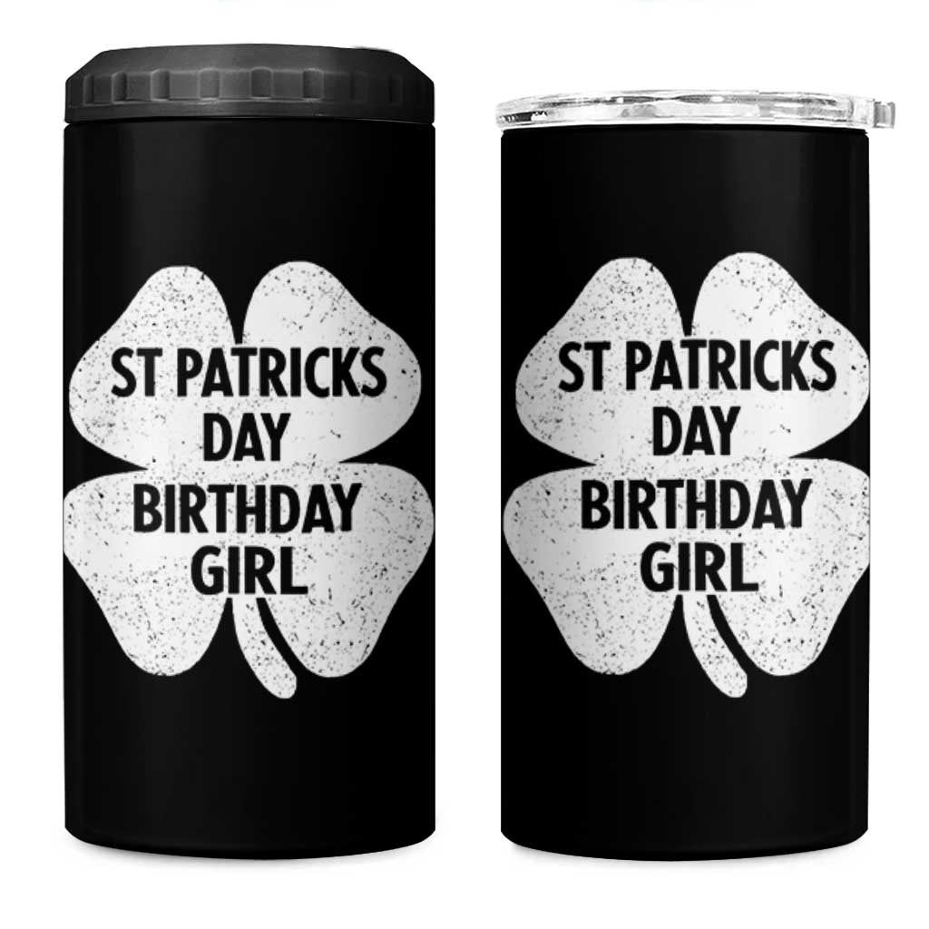 St Patricks Day Birthday Girl 4 in 1 Can Cooler Tumbler Irish Bday Shamrock Clovers