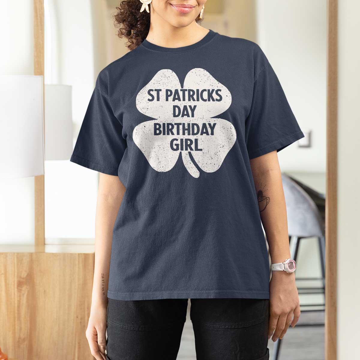 St Patricks Day Birthday Girl T Shirt For Women Irish Bday Shamrock Clovers