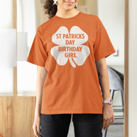 St Patricks Day Birthday Girl T Shirt For Women Irish Bday Shamrock Clovers