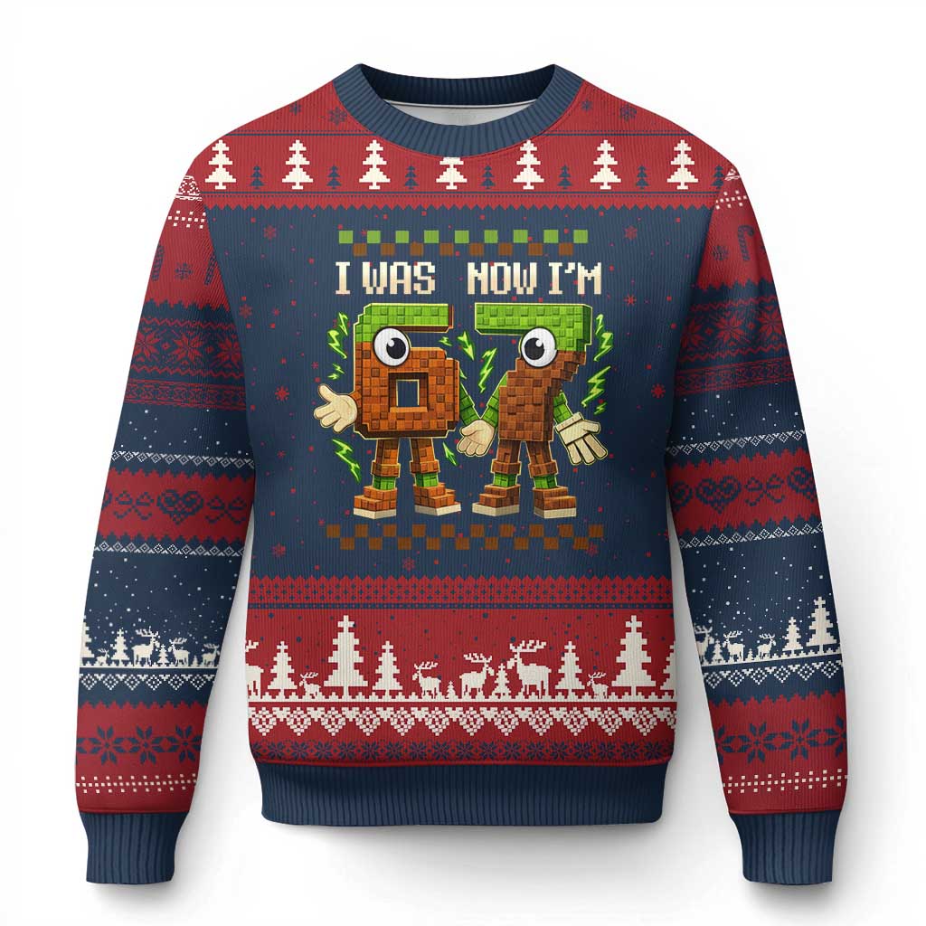 I Was 6 Now Im 7 7th Birthday 67 Meme Ugly Christmas Sweater Six Seven Checkered Kids Gaming Meme