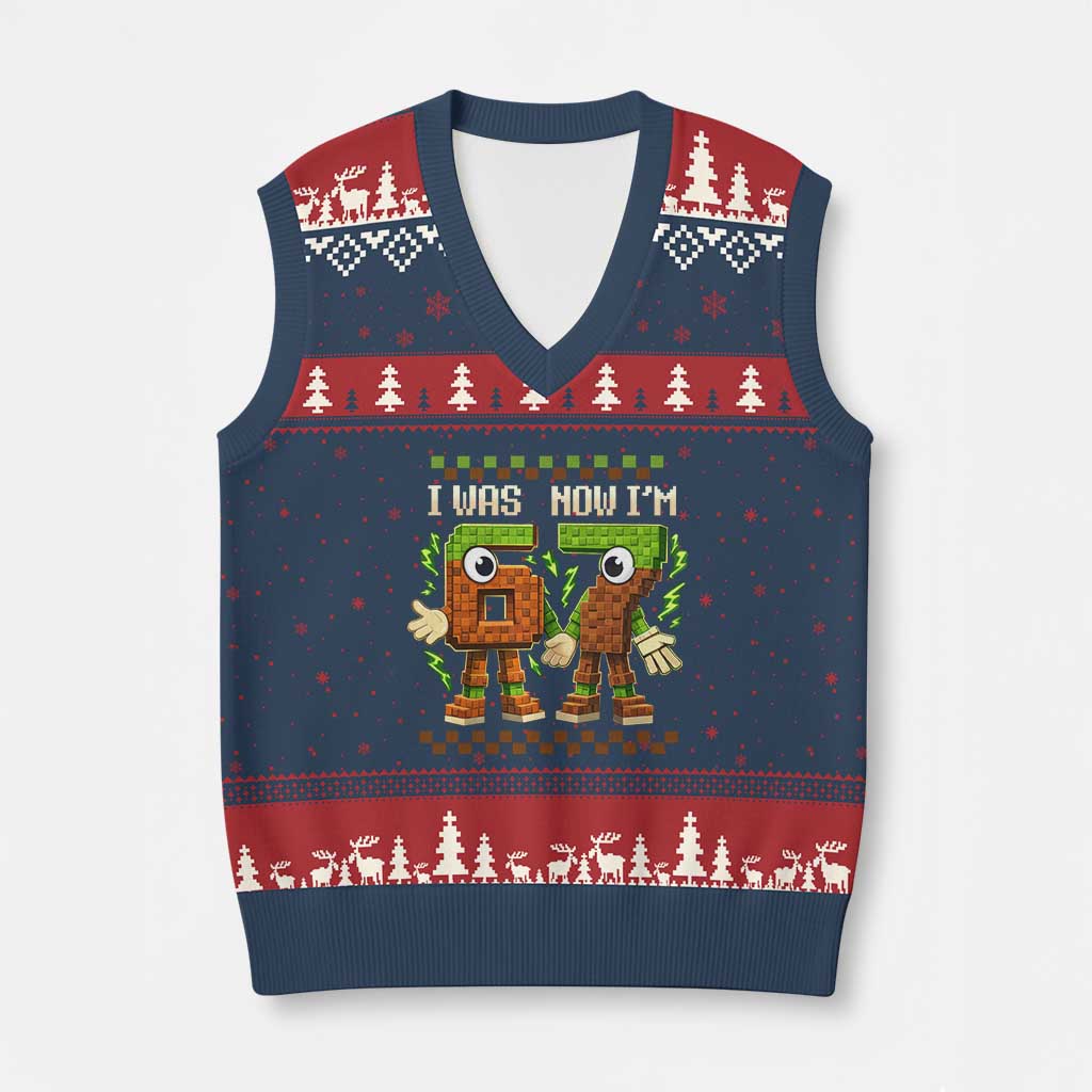 I Was 6 Now Im 7 7th Birthday 67 Meme V-Neck Knit Sweater Vest Six Seven Checkered Kids Gaming Meme