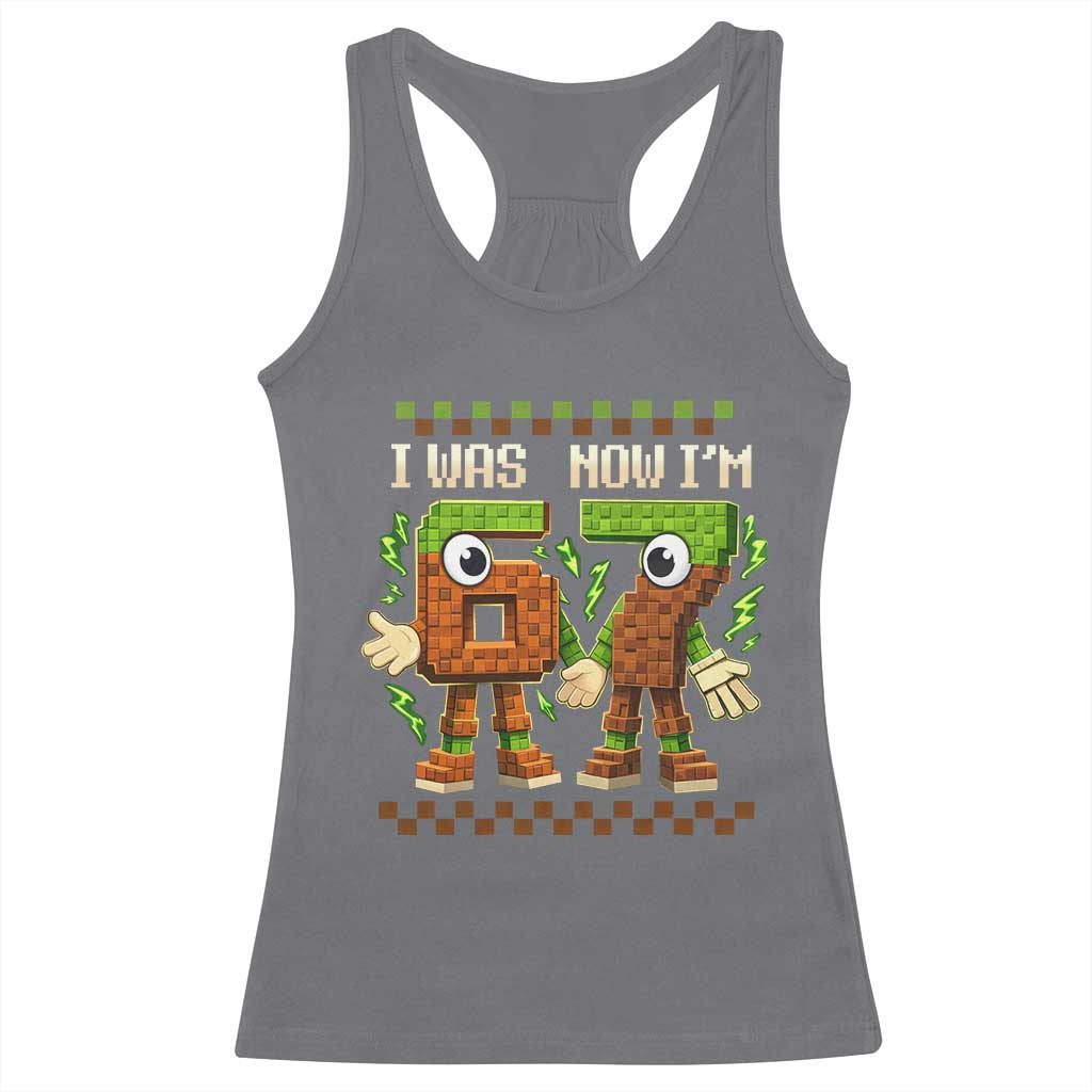 I Was 6 Now Im 7 7th Birthday 67 Meme Racerback Tank Top Six Seven Checkered Kids Gaming Meme