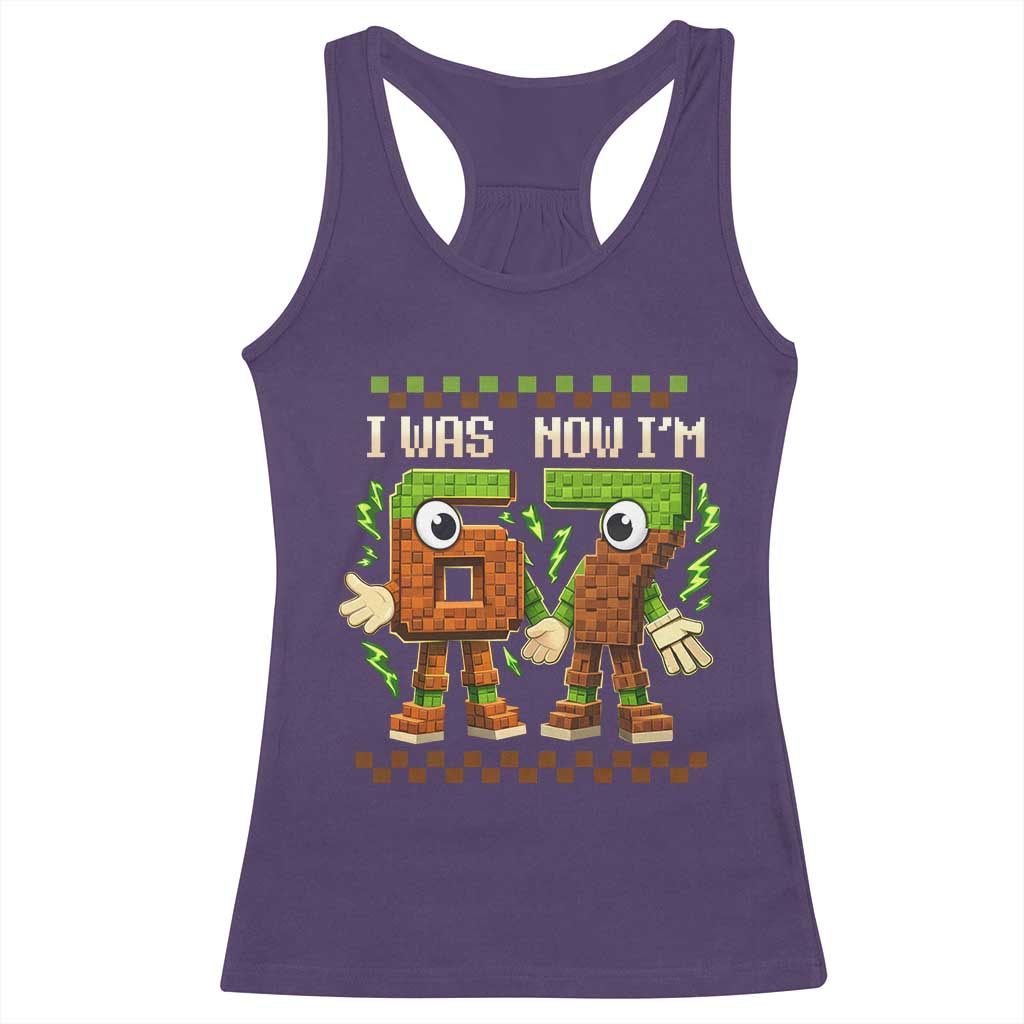 I Was 6 Now Im 7 7th Birthday 67 Meme Racerback Tank Top Six Seven Checkered Kids Gaming Meme