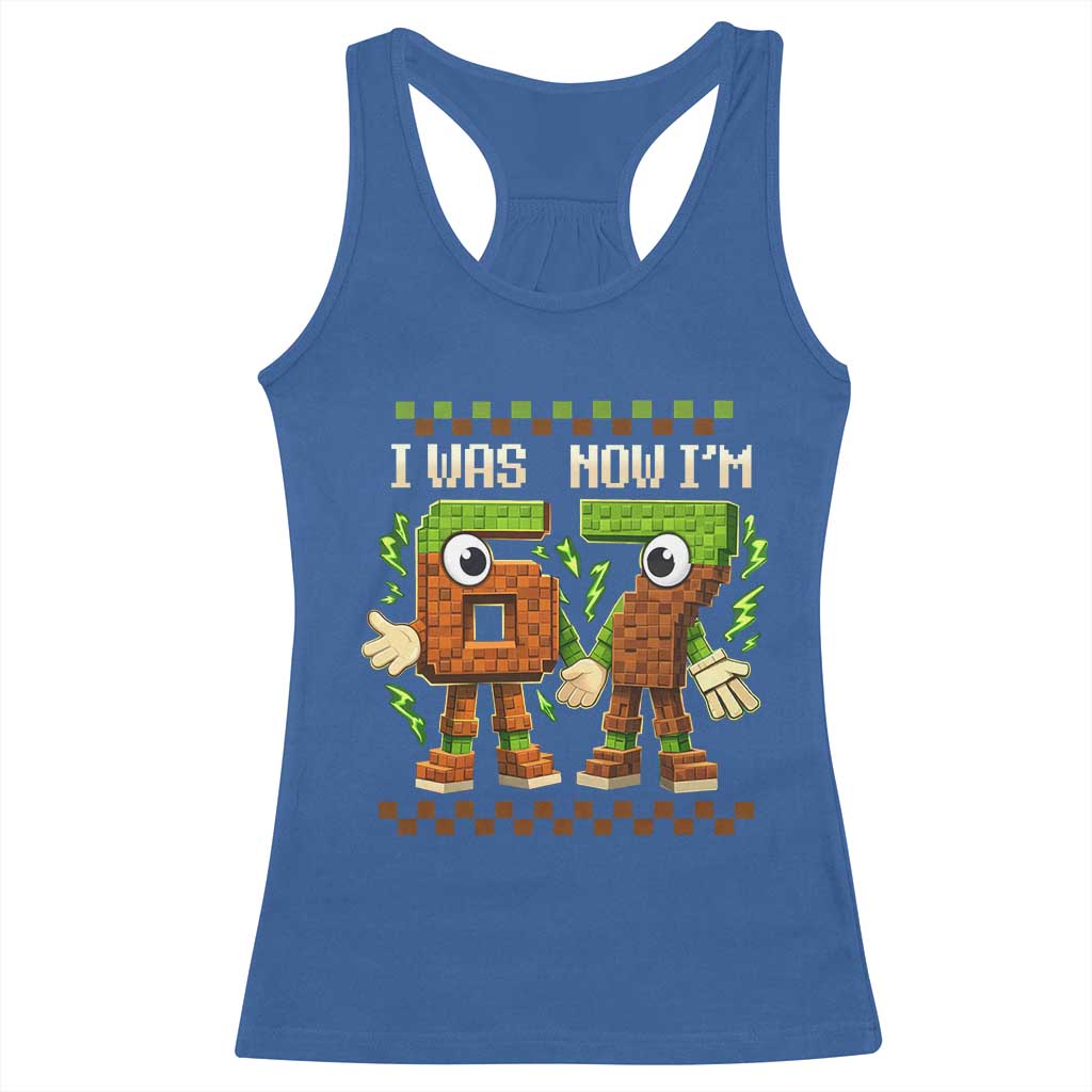 I Was 6 Now Im 7 7th Birthday 67 Meme Racerback Tank Top Six Seven Checkered Kids Gaming Meme