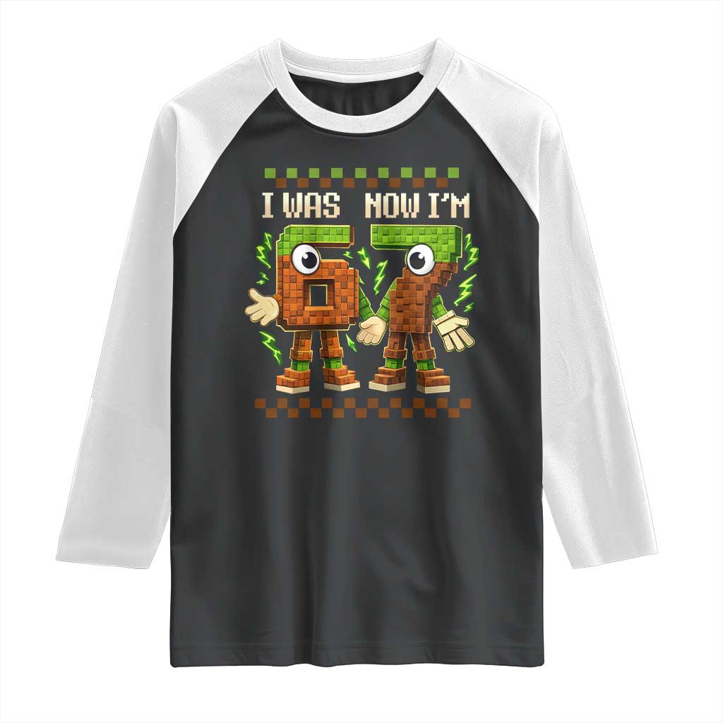 I Was 6 Now Im 7 7th Birthday 67 Meme Raglan Shirt Six Seven Checkered Kids Gaming Meme