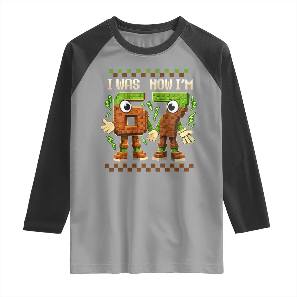 I Was 6 Now Im 7 7th Birthday 67 Meme Raglan Shirt Six Seven Checkered Kids Gaming Meme