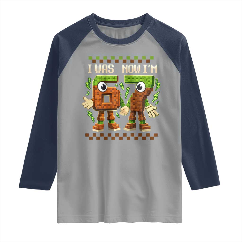 I Was 6 Now Im 7 7th Birthday 67 Meme Raglan Shirt Six Seven Checkered Kids Gaming Meme
