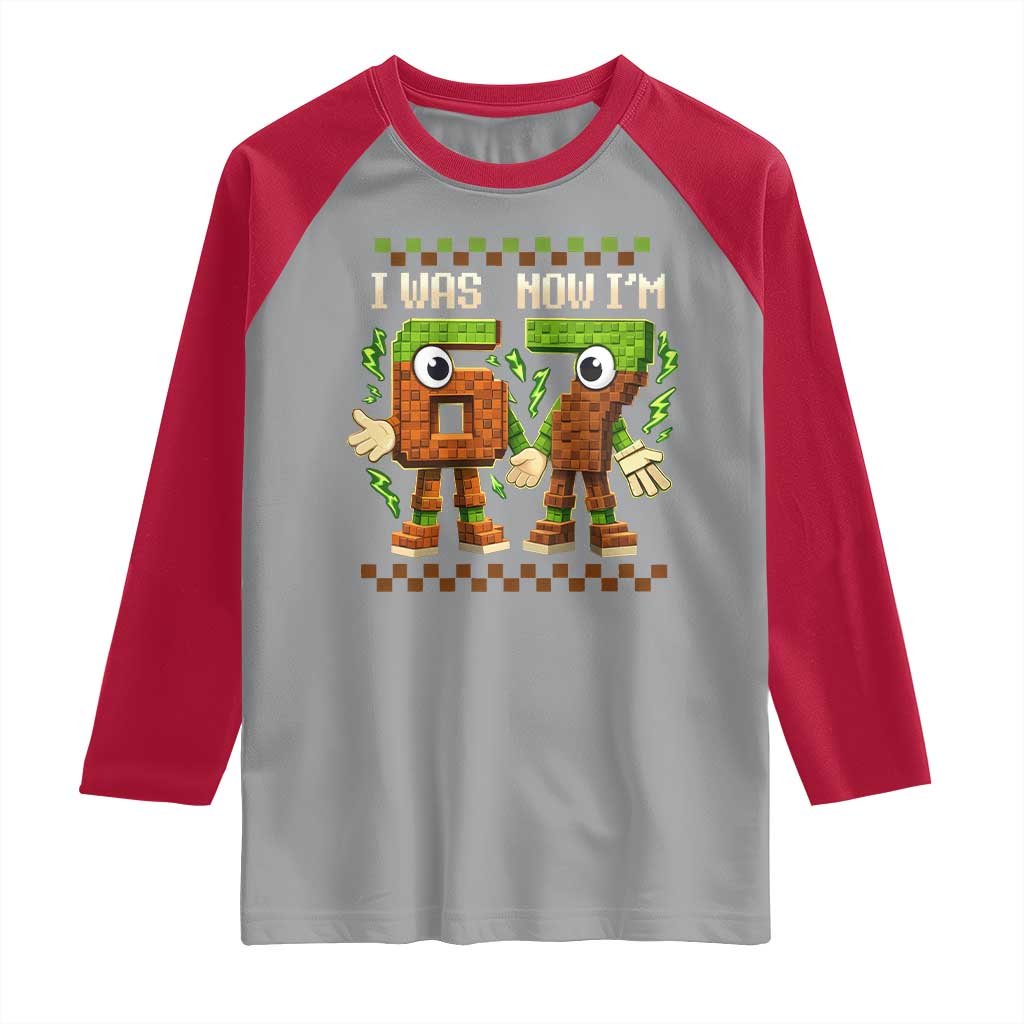 I Was 6 Now Im 7 7th Birthday 67 Meme Raglan Shirt Six Seven Checkered Kids Gaming Meme