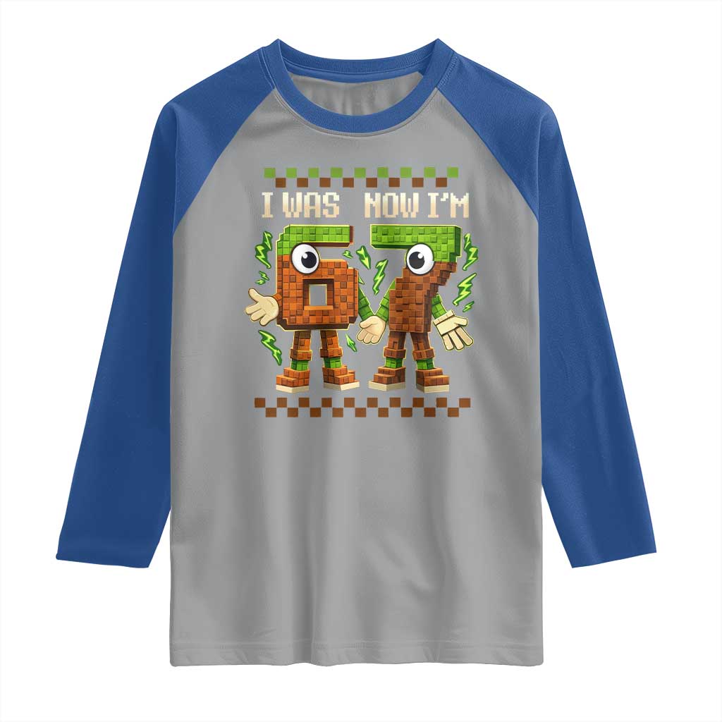 I Was 6 Now Im 7 7th Birthday 67 Meme Raglan Shirt Six Seven Checkered Kids Gaming Meme