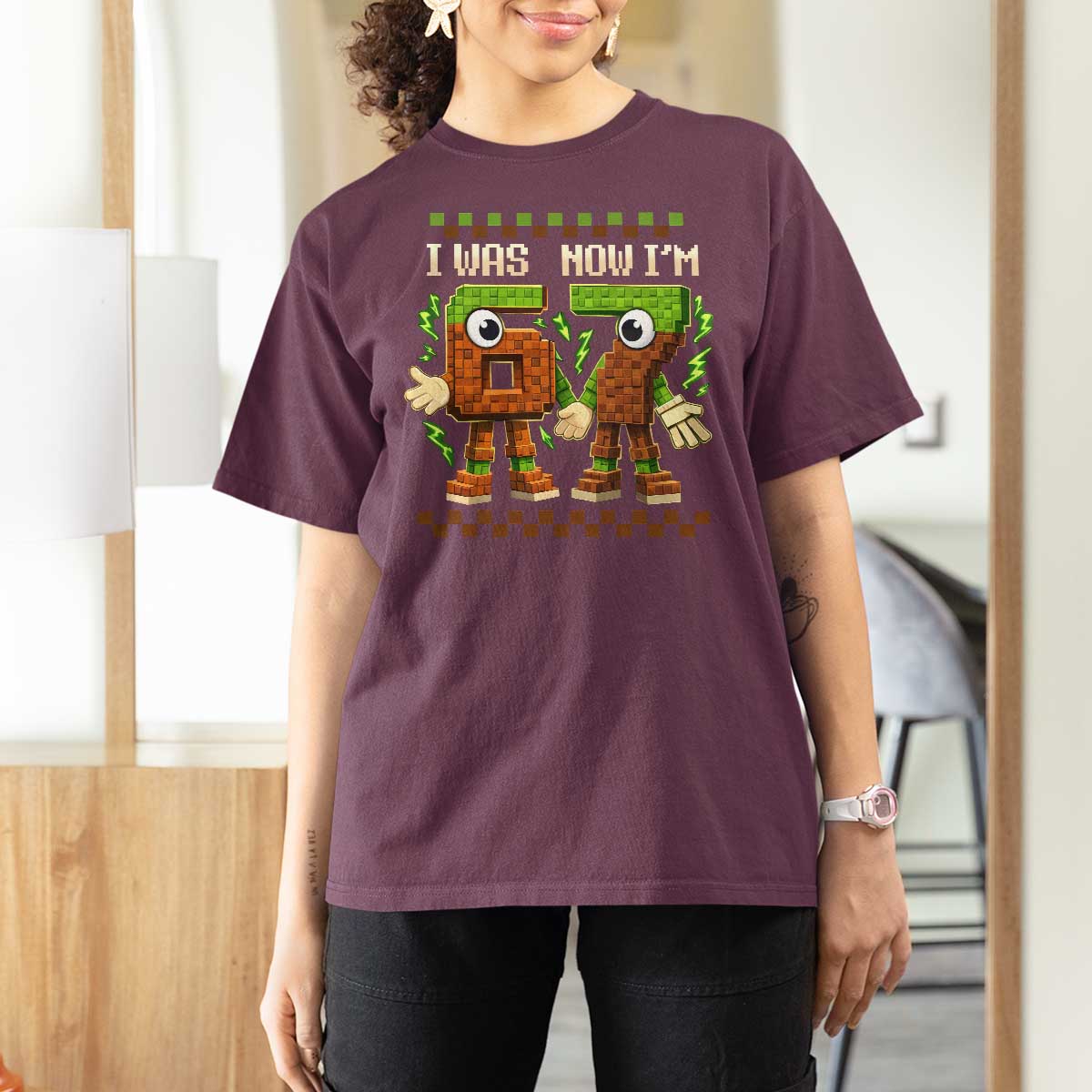 I Was 6 Now Im 7 7th Birthday 67 Meme T Shirt For Women Six Seven Checkered Kids Gaming Meme
