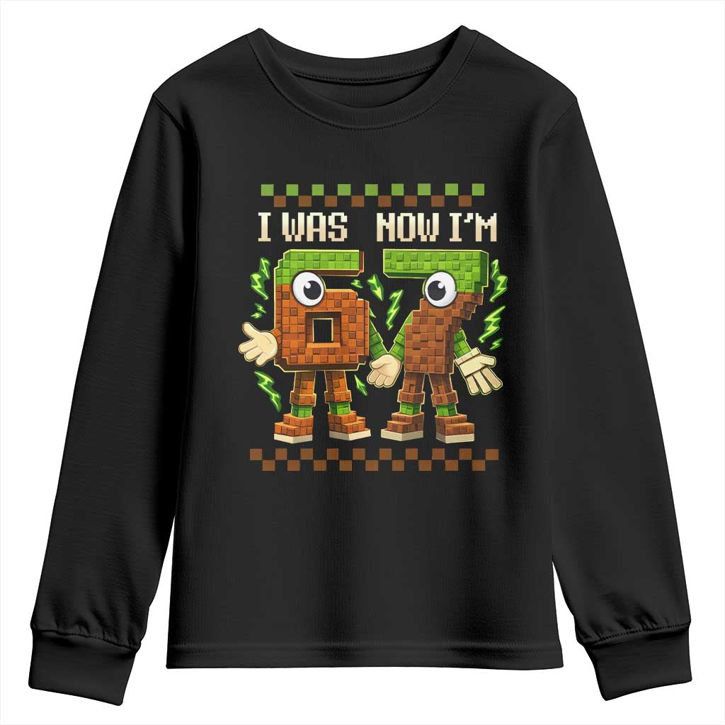 I Was 6 Now Im 7 7th Birthday 67 Meme Youth Sweatshirt Six Seven Checkered Kids Gaming Meme