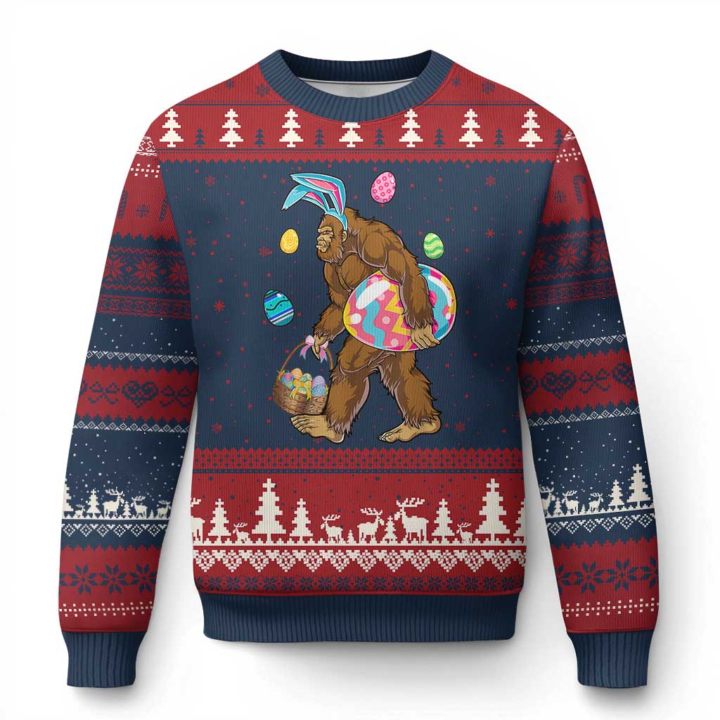 Bigfoot Easter Ugly Christmas Sweater Funny Sasquatch Eggs Hunting - Wonder Print Shop