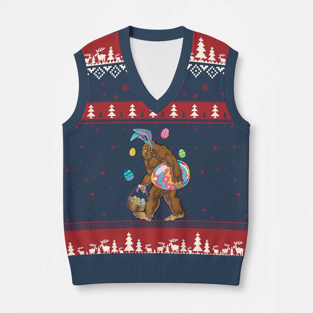 Bigfoot Easter V-Neck Knit Sweater Vest Funny Sasquatch Eggs Hunting - Wonder Print Shop