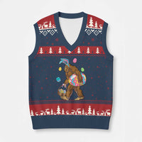 Bigfoot Easter V-Neck Knit Sweater Vest Funny Sasquatch Eggs Hunting - Wonder Print Shop