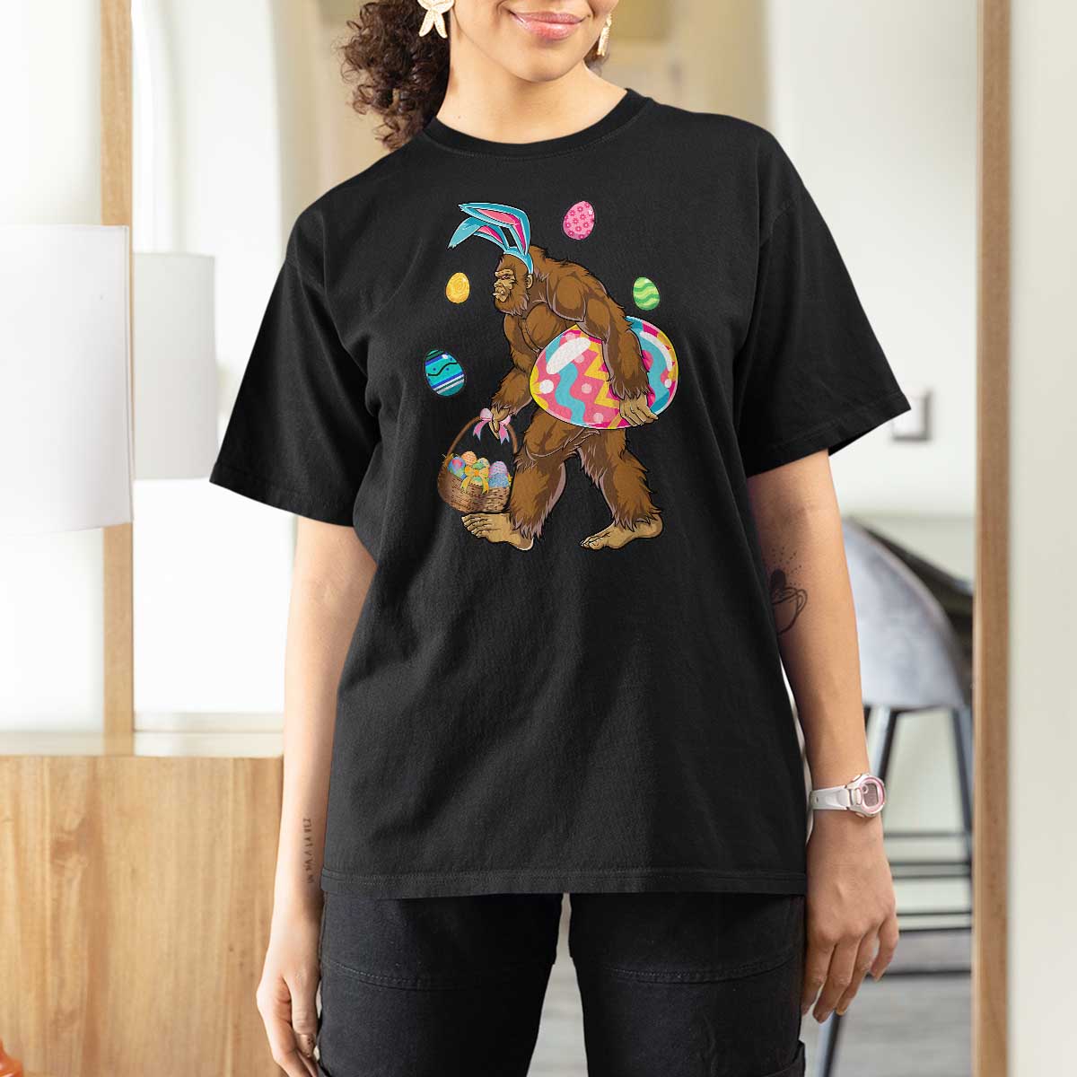 Bigfoot Easter T Shirt For Women Funny Sasquatch Eggs Hunting - Wonder Print Shop
