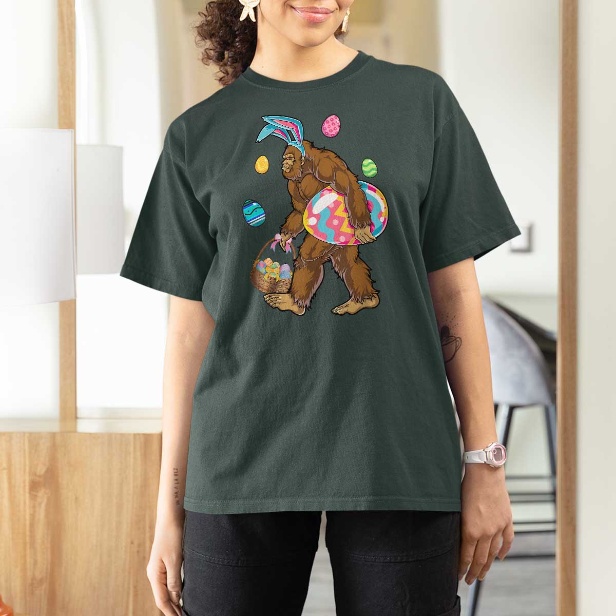 Bigfoot Easter T Shirt For Women Funny Sasquatch Eggs Hunting - Wonder Print Shop